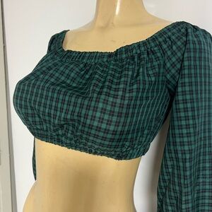 Zaful Teal Plaid Crop Top